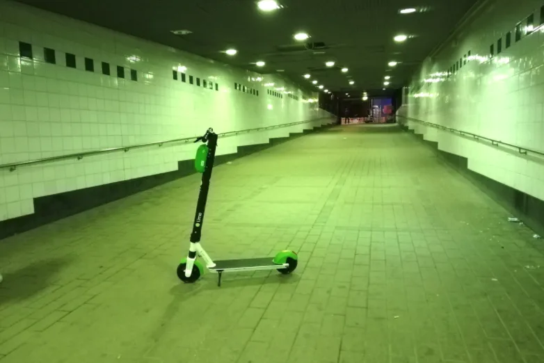 E-scooters left abandoned in a public space
