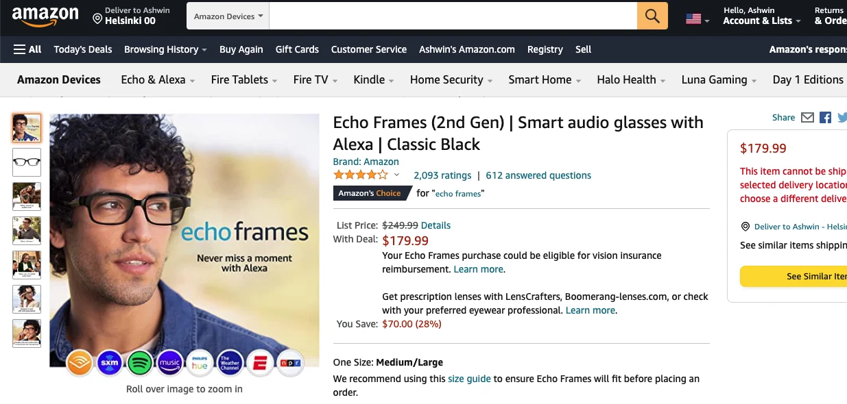 Amazon Echo Frames smart eyewear