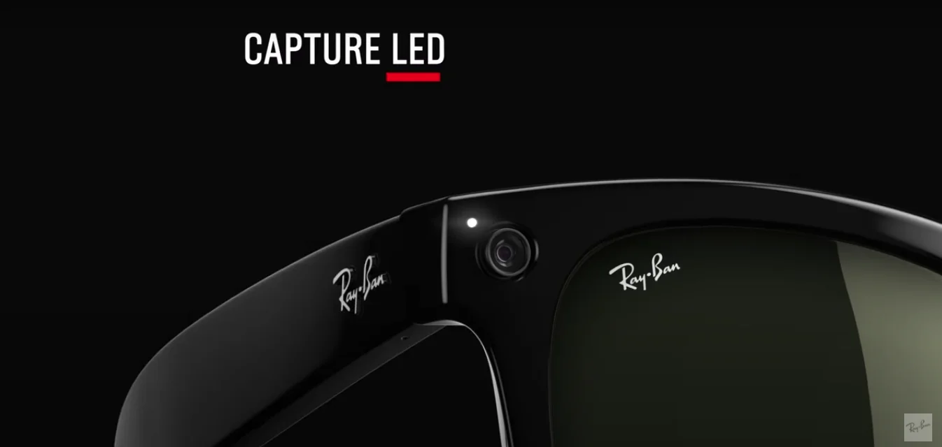 Close-up of the Ray-Ban Stories front-facing signal light that indicates capture