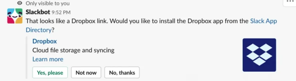 Slack interface showing embedded third-party integration